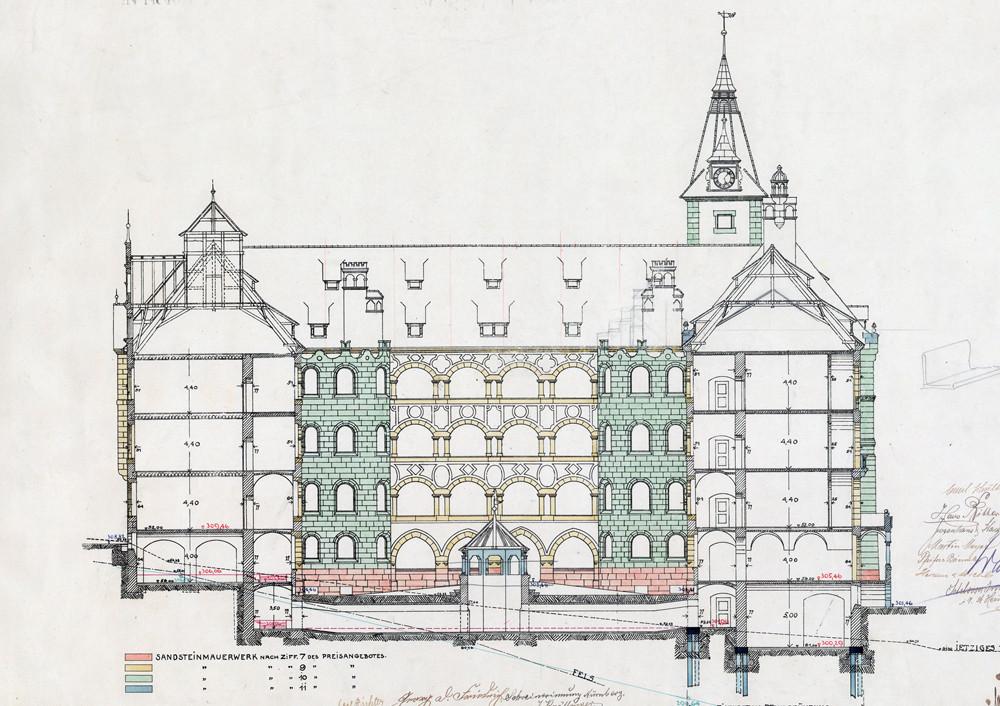 Querschnitt ehemaliges Sebastianspital<br />
Entwurfsplanung H. Wallraff 1910
