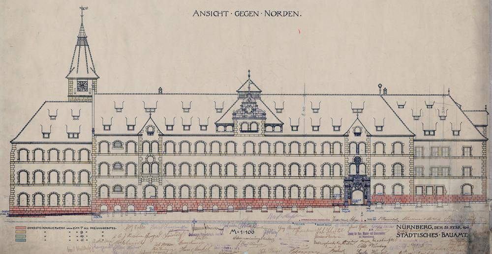 Nordfassade ehemaliges Sebastianspital<br />
Entwurfsplanung H. Wallraff 1910